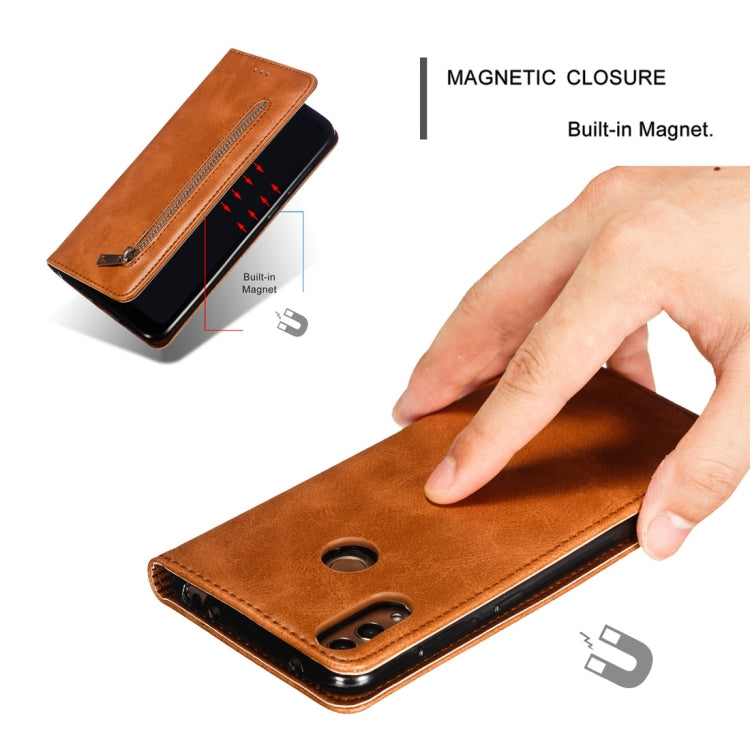 Calf Texture Zipper Magnetic Horizontal Flip Leather Case for Huawei Y7 (2019), with Wallet & Holder & Card Slots