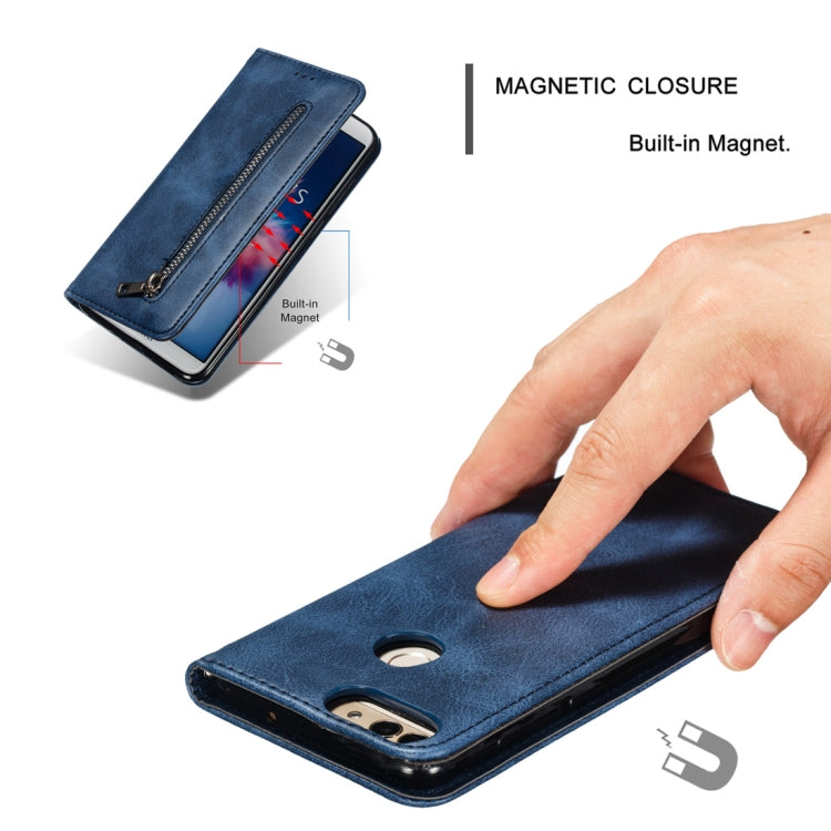 Calf Texture Zipper Magnetic Horizontal Flip Leather Case for Huawei P Smart / Honor 9 Lite, with Wallet & Holder & Card Slots