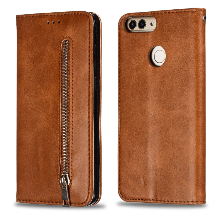 Calf Texture Zipper Magnetic Horizontal Flip Leather Case for Huawei P Smart / Honor 9 Lite, with Wallet & Holder & Card Slots