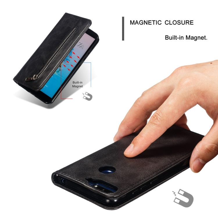 Calf Texture Zipper Magnetic Horizontal Flip Leather Case for Huawei Y6 (2018), with Wallet & Holder & Card Slots