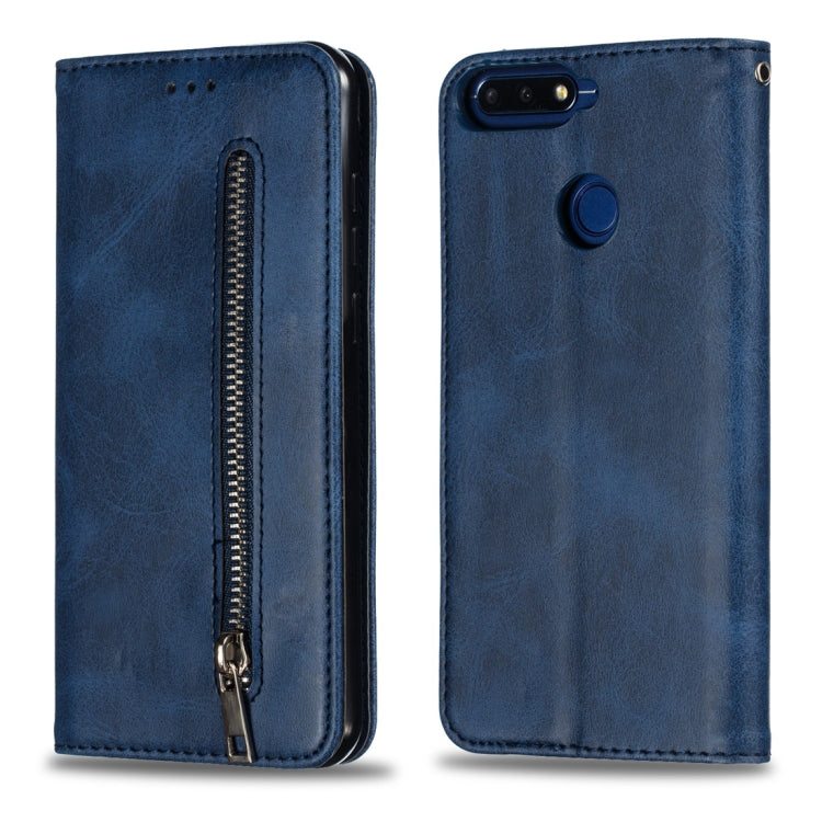 Calf Texture Zipper Magnetic Horizontal Flip Leather Case for Huawei Y6 (2018), with Wallet & Holder & Card Slots