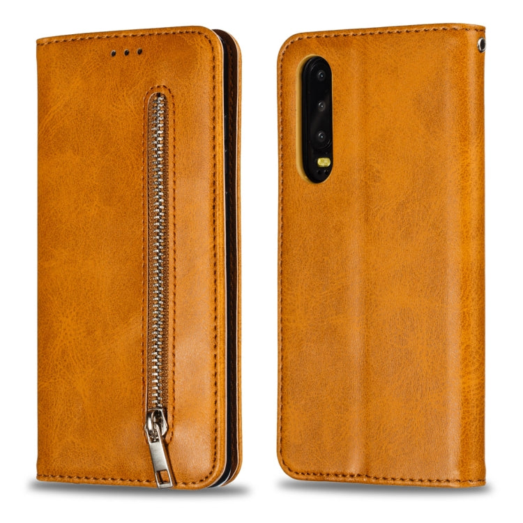Calf Texture Zipper Magnetic Horizontal Flip Leather Case for Huawei P30, with Wallet & Holder & Card Slots