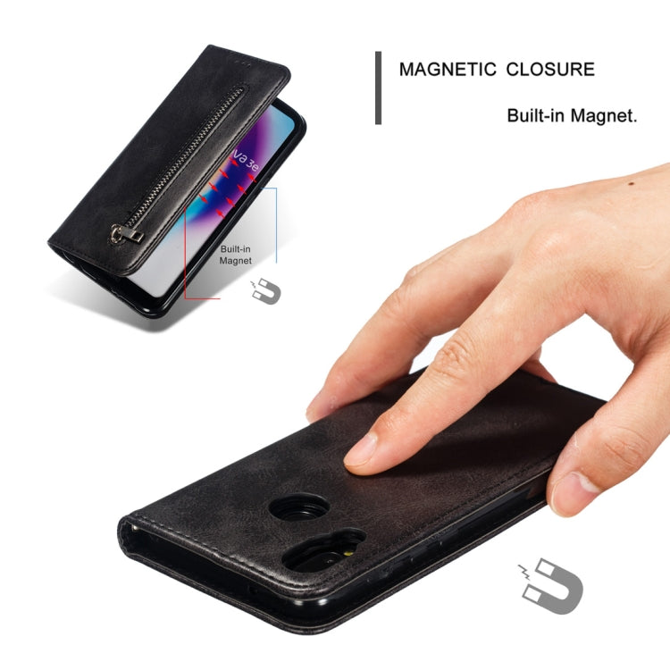 Calf Texture Zipper Magnetic Horizontal Flip Leather Case for Huawei P20 Lite, with Wallet & Holder & Card Slots