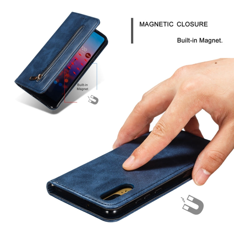 Calf Texture Zipper Magnetic Horizontal Flip Leather Case for Huawei P20, with Wallet & Holder & Card Slots