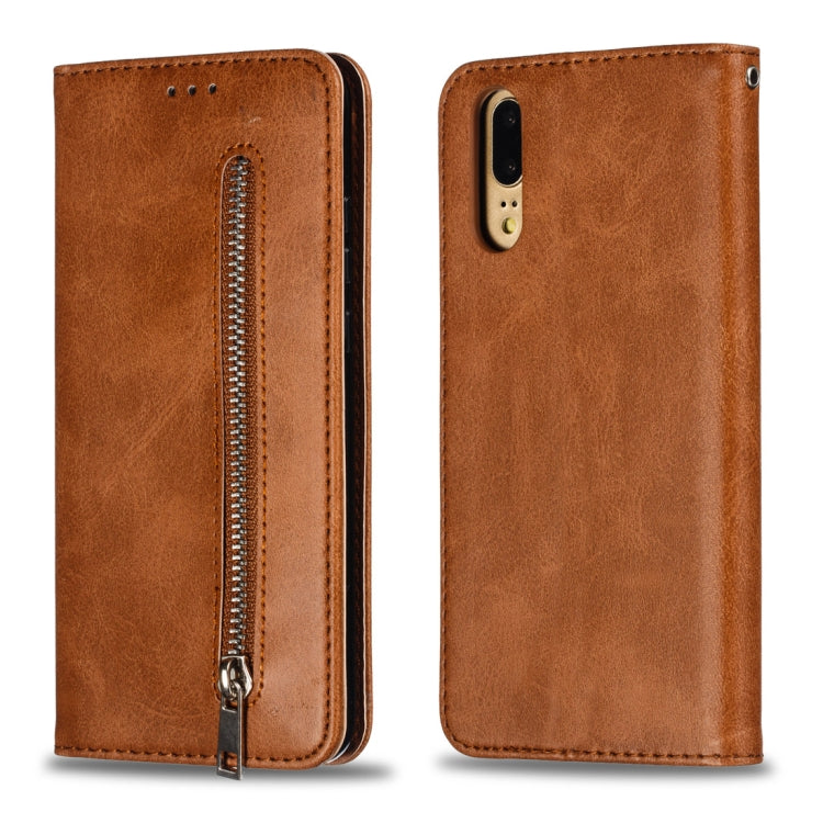 Calf Texture Zipper Magnetic Horizontal Flip Leather Case for Huawei P20, with Wallet & Holder & Card Slots