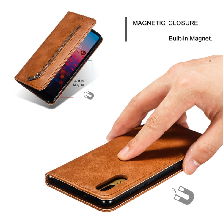 Calf Texture Zipper Magnetic Horizontal Flip Leather Case for Huawei P20, with Wallet & Holder & Card Slots