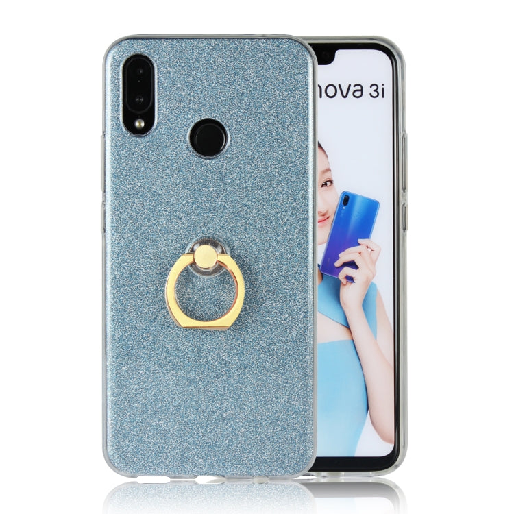 Glittery Powder Shockproof TPU Case for Huawei Nova 3i, with 360 Degree Rotation Ring Holder