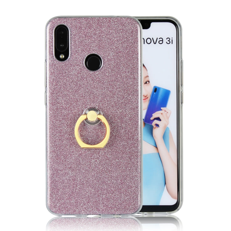 Glittery Powder Shockproof TPU Case for Huawei Nova 3i, with 360 Degree Rotation Ring Holder