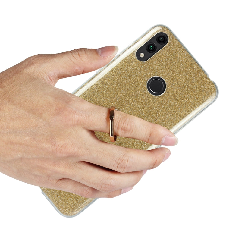 Glittery Powder Shockproof TPU Case for Huawei Honor 8C, with 360 Degree Rotation Ring Holder
