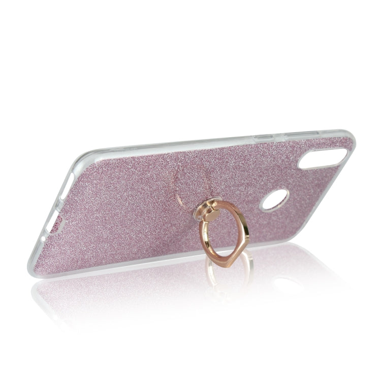 Glittery Powder Shockproof TPU Case for Huawei Honor 8C, with 360 Degree Rotation Ring Holder