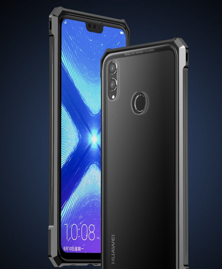 Snap-on Aluminum Frame and Tempered Glass Back Plate Case for Huawei Honor 8X MAX(Black)