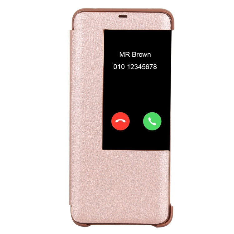 Litchi Texture Smart Horizontal Flip Leather Case for Huawei Mate 20 Pro, With Call Display ID (Rose Gold)