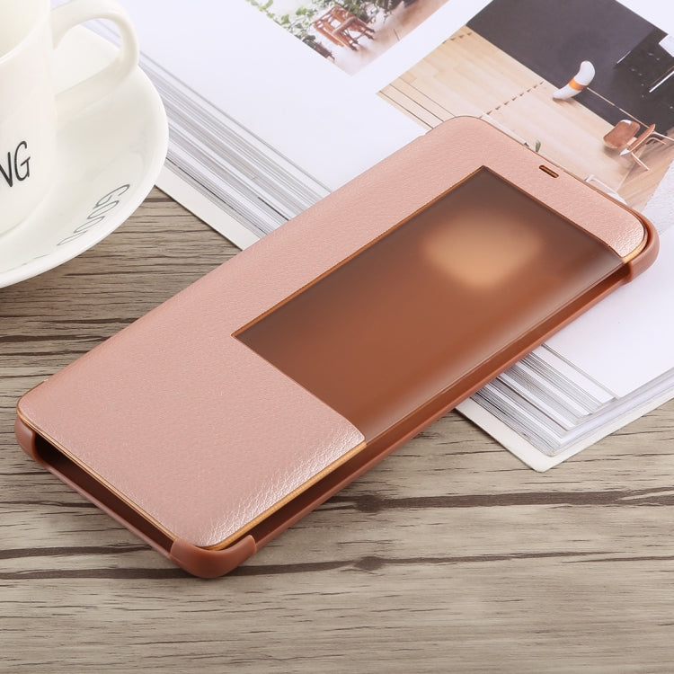 Litchi Texture Smart Horizontal Flip Leather Case for Huawei Mate 20 Pro, With Call Display ID (Rose Gold)