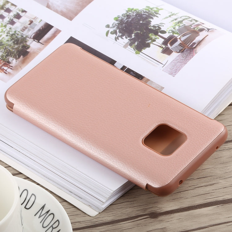 Litchi Texture Smart Horizontal Flip Leather Case for Huawei Mate 20 Pro, With Call Display ID (Rose Gold)