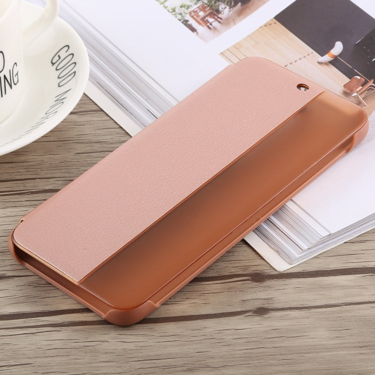 Litchi Texture Smart Horizontal Flip Leather Case for Huawei Mate 20 Lite, With Call Display ID (Rose Gold)