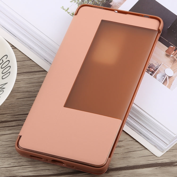 Litchi Texture Smart Horizontal Flip Leather Case for Huawei Mate 20 X, With Call Display ID (Rose Gold)