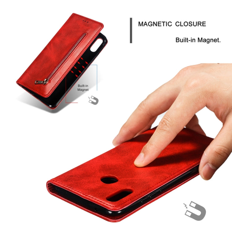 Calf Texture Zipper Magnetic Horizontal Flip Leather Case for Huawei Y9 (2019) / Enjoy 9 Plus, with Wallet & Holder & Card Slots