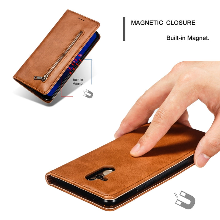 Calf Texture Zipper Magnetic Horizontal Flip Leather Case for Huawei Mate 20 Lite, with Wallet & Holder & Card Slots