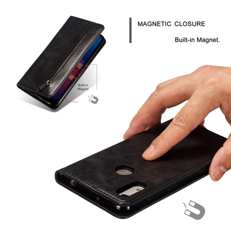 Calf Texture Zipper Magnetic Horizontal Flip Leather Case for Huawei Honor 8A, with Wallet & Holder & Card Slots