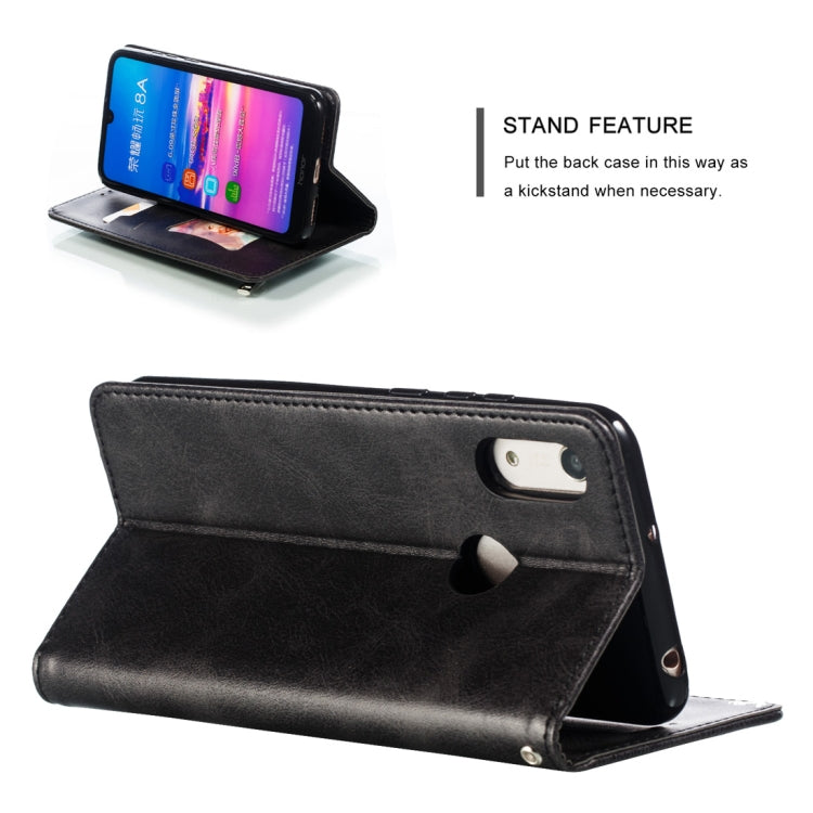 Calf Texture Zipper Magnetic Horizontal Flip Leather Case for Huawei Honor 8A, with Wallet & Holder & Card Slots
