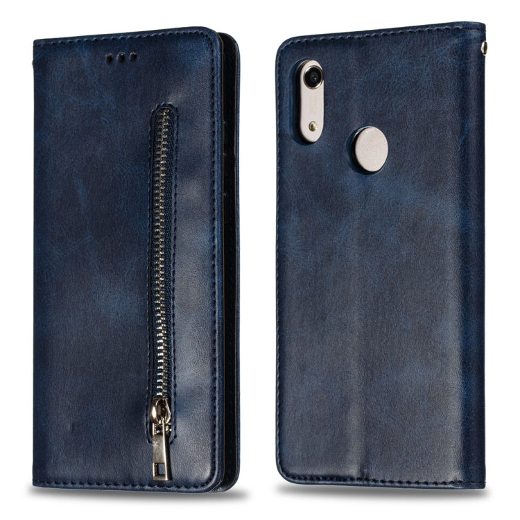Calf Texture Zipper Magnetic Horizontal Flip Leather Case for Huawei Honor 8A, with Wallet & Holder & Card Slots