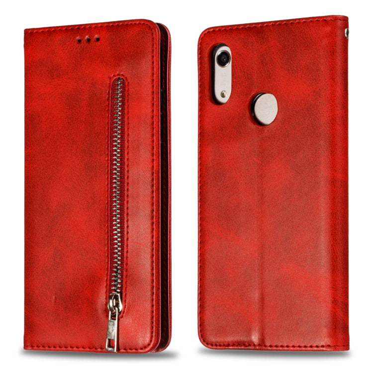 Calf Texture Zipper Magnetic Horizontal Flip Leather Case for Huawei Honor 8A, with Wallet & Holder & Card Slots