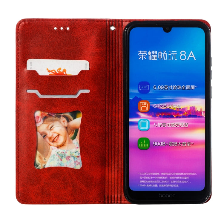 Calf Texture Zipper Magnetic Horizontal Flip Leather Case for Huawei Honor 8A, with Wallet & Holder & Card Slots