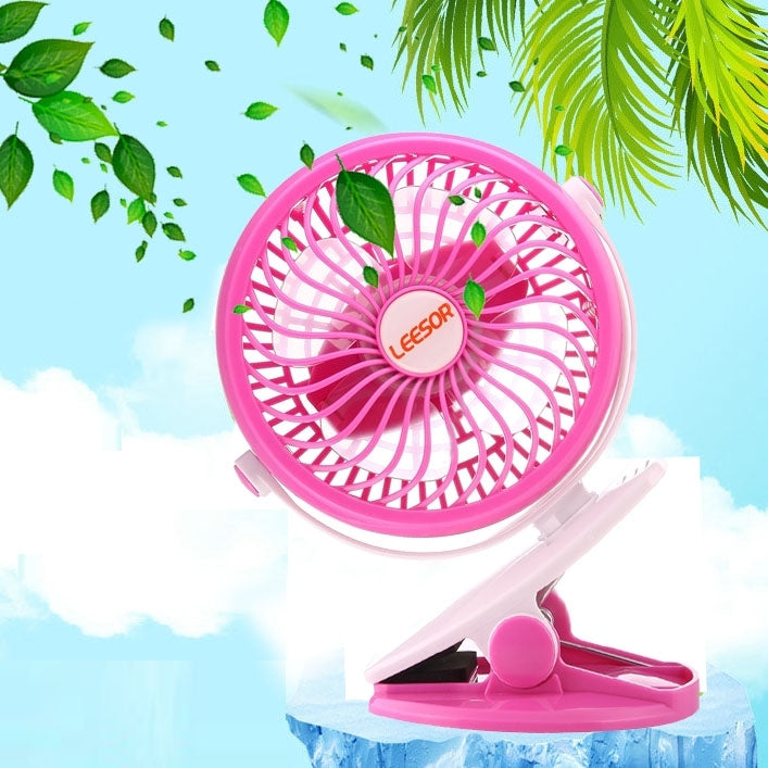 360 Degree Rotate Rechargeable Mini Battery Fan with Clip Style Base(Pink)