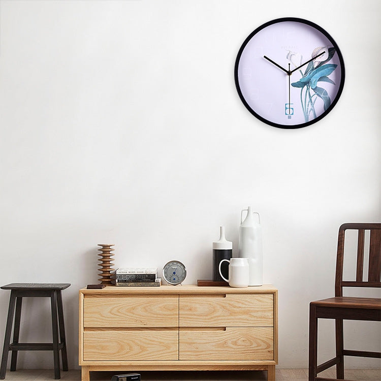 Home Office Classic Silent Non Ticking Flower Pattern 12 inch Round Wall Quartz Clock