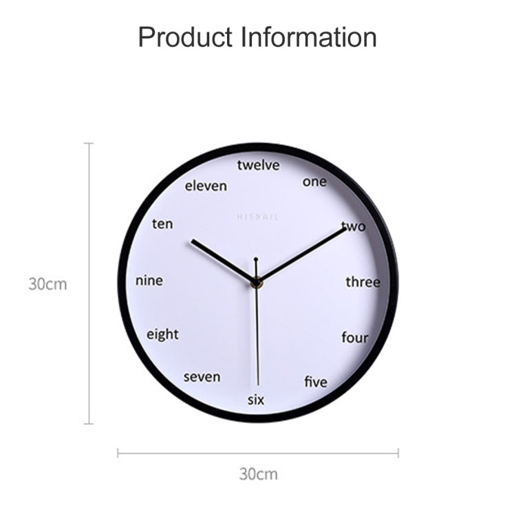 Home Office Room English Number Silent Non Ticking 12 inch Round Decorative Wall Quartz Clock
