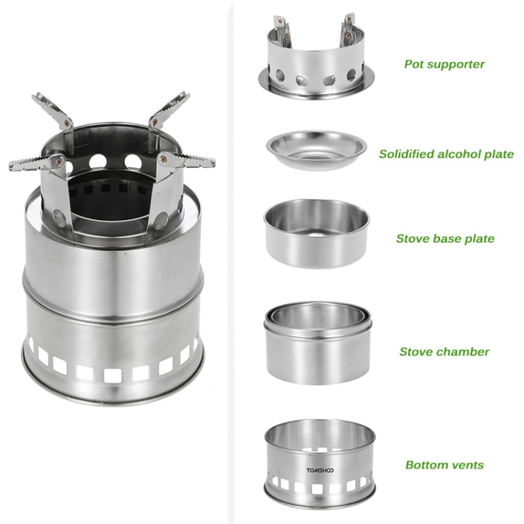 Outdoor Camping Tall Stainless Steel Wood-burning Stove Solid alcohol Stove for Picnic Heating
