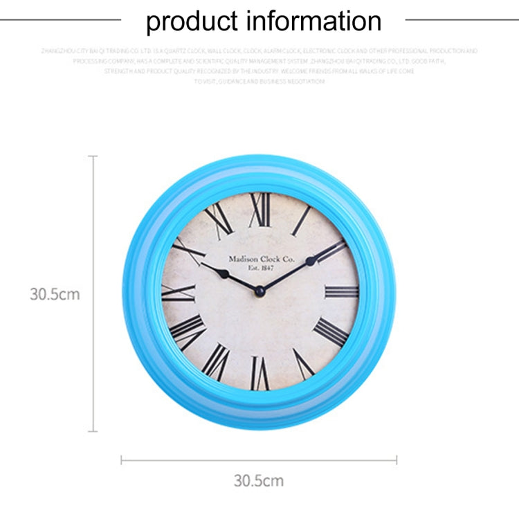 Home Office Room Retro Metal Frame Silent Non Ticking 12 inch Round Decorative Wall Quartz Clock