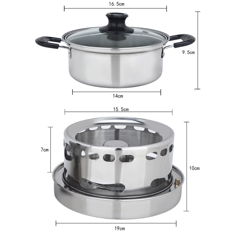 Portable Outdoor Stainless Steel Wick Alcohol Stove Single Small Pot Set, Size: 16cm