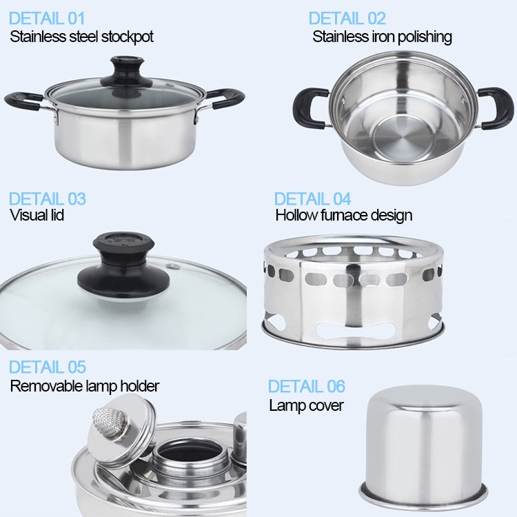 Portable Outdoor Stainless Steel Wick Alcohol Stove Single Small Pot Set, Size: 16cm