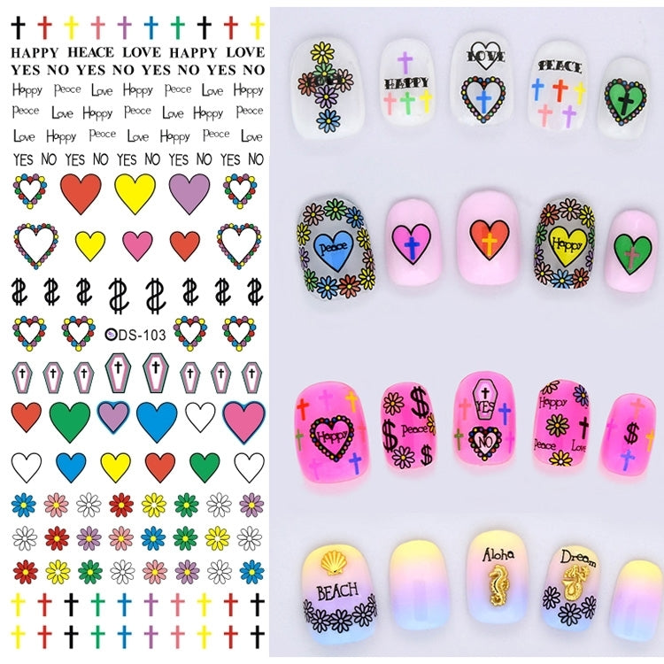 DS103-126 5 PCS 14 Patterns DIY Design Beauty Water Transfer Harajuku Nails Art Sticker Nail Art Decoration Accessories, Random Color Delivery, Without Nails