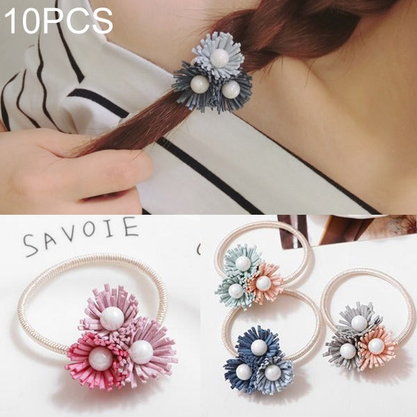 10 PCS Pearl Flower Elastic Rubber Hair Band Daisy Hair Ring Random Color Delivery