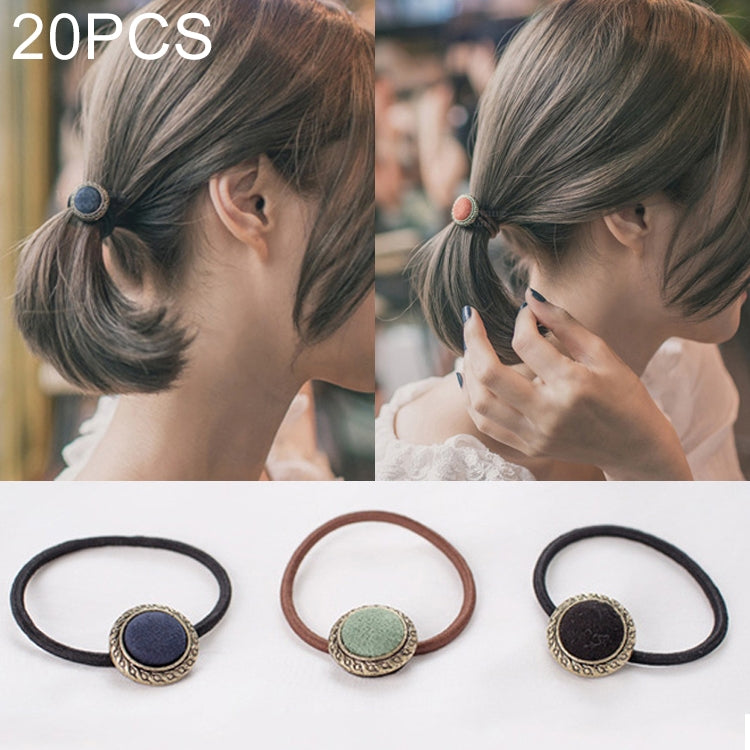 20 PCS Retro Cloth Button Style Elastic Rubber Hair Band Random Color Delivery