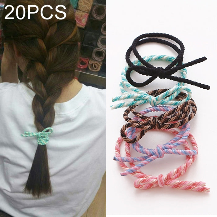 20 PCS Bowknot style Dual Elastic Rubber Hair Band Ring Random Color Delivery