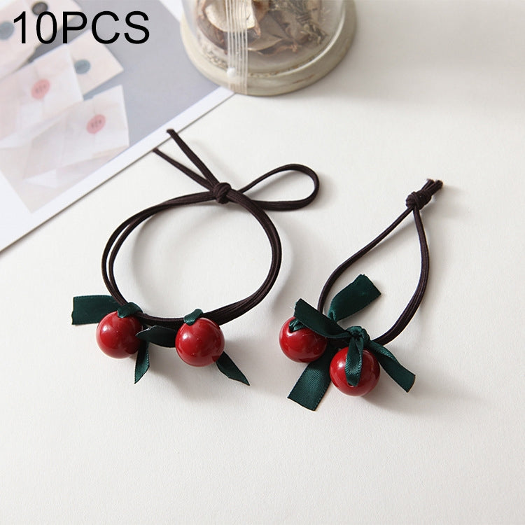 10 PCS Red Cherry Style Elastic Rubber Hair Band Ring Random Delivery