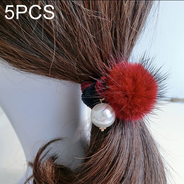 5 PCS Mink Ball Style Widened Stripe Elastic Rubber Hair Band Rope Random Color Delivery