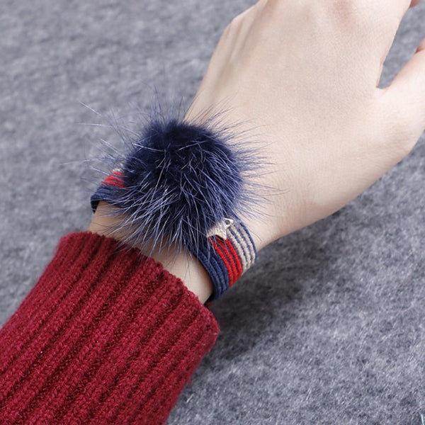 5 PCS Mink Ball Style Widened Stripe Elastic Rubber Hair Band Rope Random Color Delivery