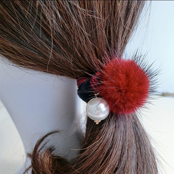 5 PCS Mink Ball Style Widened Stripe Elastic Rubber Hair Band Rope Random Color Delivery