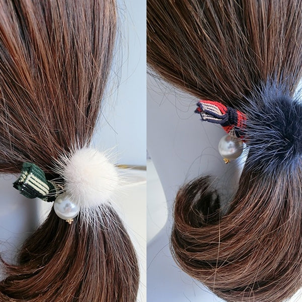 5 PCS Mink Ball Style Widened Stripe Elastic Rubber Hair Band Rope Random Color Delivery