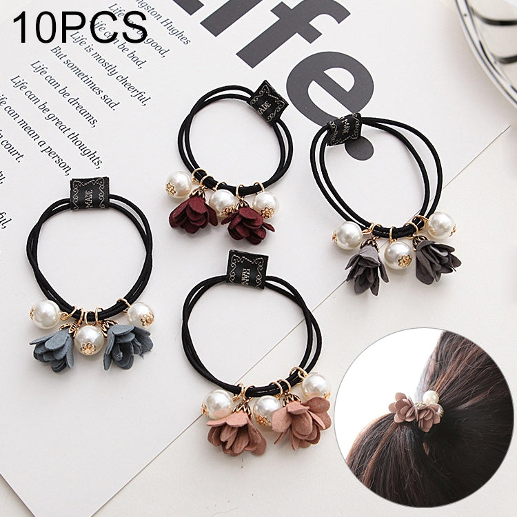 10 PCS Pearl Flower Style Elastic Rubber Hair Band Ring Random Color Delivery