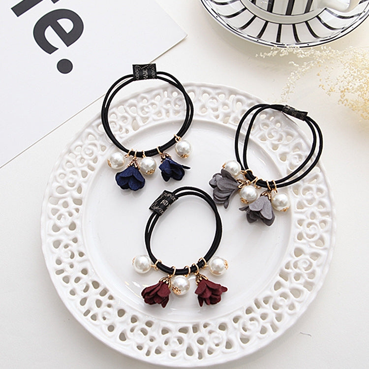 10 PCS Pearl Flower Style Elastic Rubber Hair Band Ring Random Color Delivery