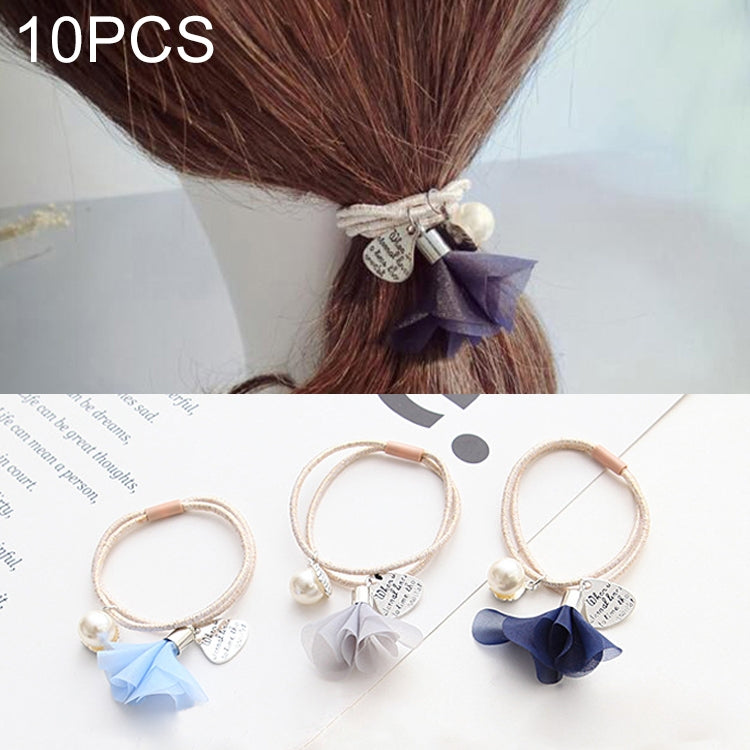 10 PCS Silk Flower Style Elastic Rubber Hair Band Ring Random Color Delivery