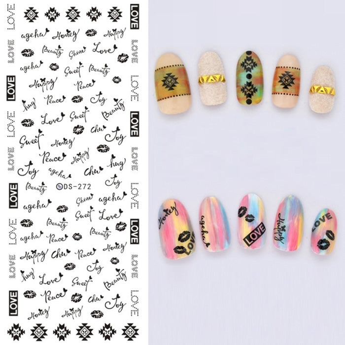 DS272-285 5 PCS 13 Patterns DIY Design Beauty Water Transfer Harajuku Nails Art Sticker Nail Art Decoration Accessories, Random Color Delivery, Without Nails