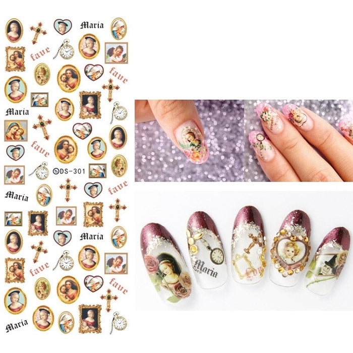 DS301-318 5 PCS 18 Patterns DIY Design Beauty Water Transfer Harajuku Nails Art Sticker Nail Art Decoration Accessories, Random Color Delivery, Without Nails