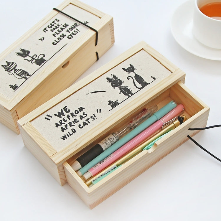Creative Stationery Wooden Multi-function Simple Cool Cat Stationery Case Pencil Case Storage Box School Office Supplies, Random Pattern Delivery