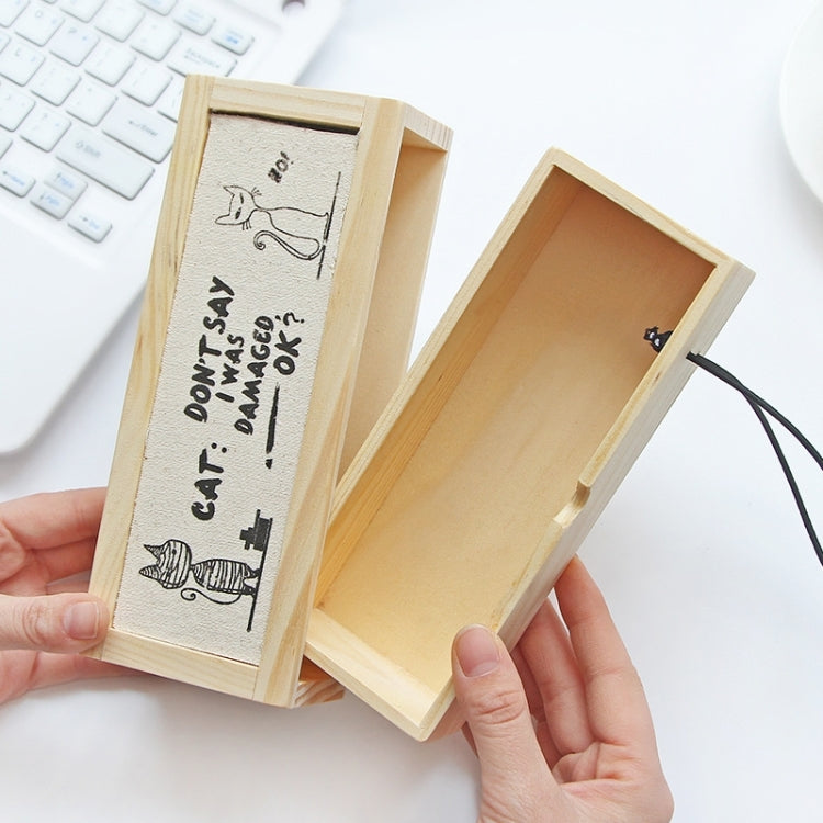 Creative Stationery Wooden Multi-function Simple Cool Cat Stationery Case Pencil Case Storage Box School Office Supplies, Random Pattern Delivery